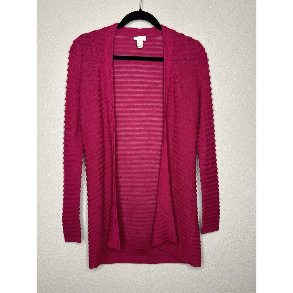 Chico's Pleated Tiered Open Front Cardigan Sweater Magenta Fuchsia Size‎ Small